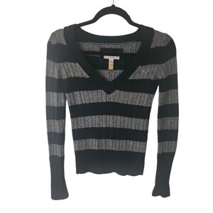 American Eagle Outfitters Black/Gray Wide Striped Cotton Knit Sweater SizeXS